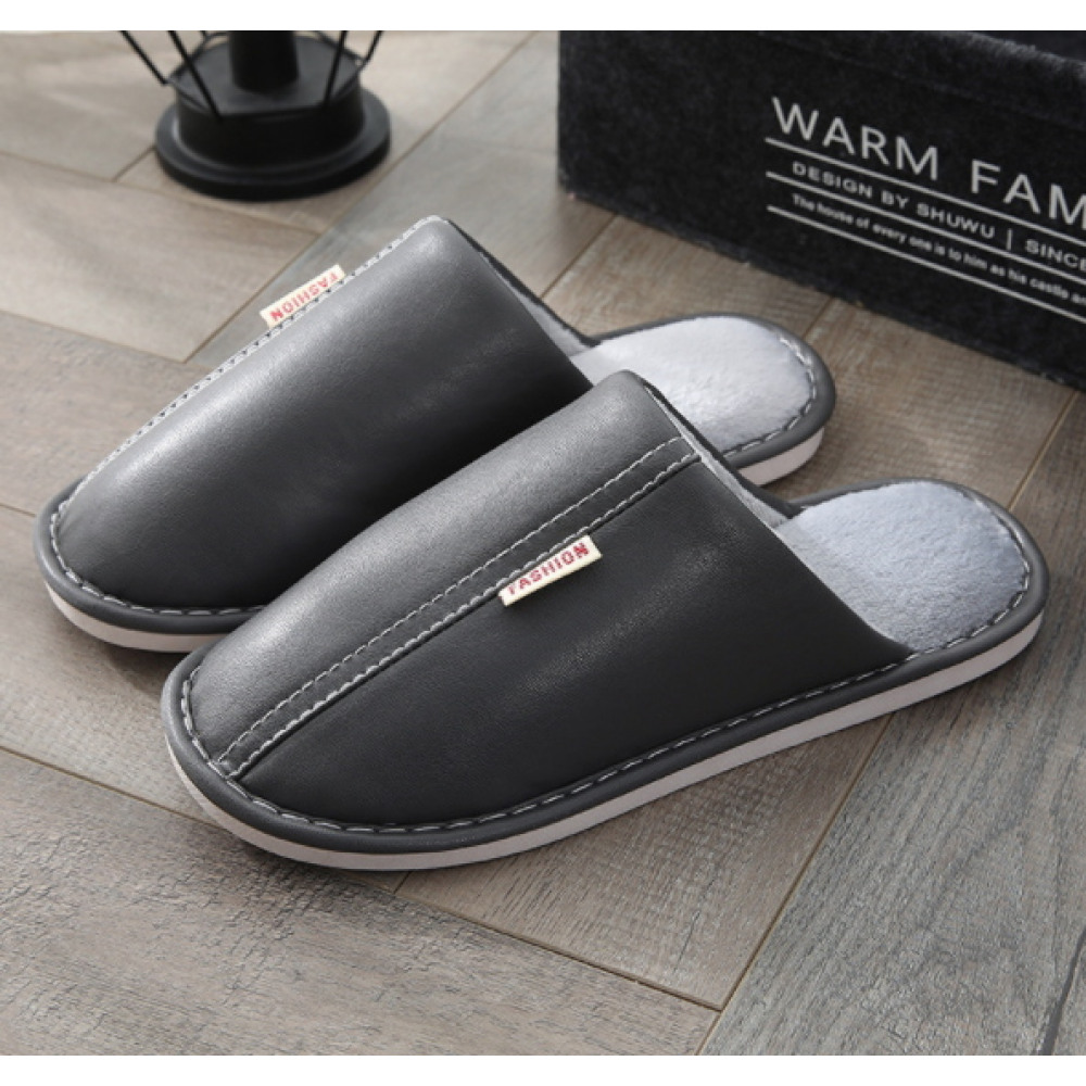 67278-NT3539 (1) Herren Hausschuhe Leder Graphit 42-43 - 1 Paar – Bild 1